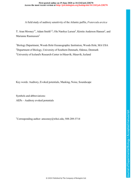 A Field Study of Auditory Sensitivity of the Atlantic Puffin, Fratercula Arctica