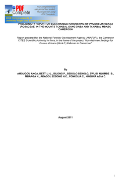 Report on Sustainable Harvesting of Prunus Africana (Rosaceae) in the Mounts Tchabal Gang Daba and Tchabal Mbabo Cameroon