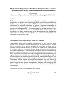 The Lorentz Invariance of a Time-Dependent Relativistic Wave