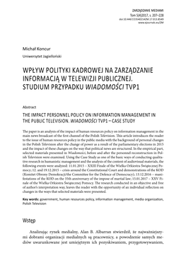 Wpływ Polityki Kadrowej Na Zarządzanie Informacją W Telewizji Publicznej