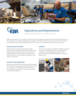 Operations and Maintenance Optimized Productivity and Effectiveness