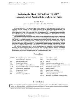 Revisiting the Mark III/AX-5 Suit “Fly-Off”: Lessons Learned Applicable to Modern-Day Suits