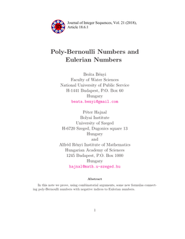 Poly-Bernoulli Numbers and Eulerian Numbers