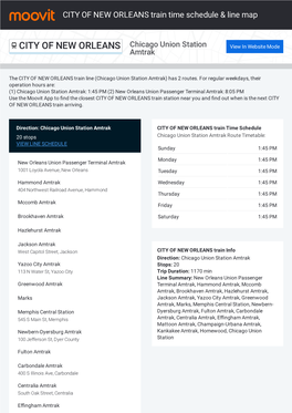 CITY of NEW ORLEANS Train Time Schedule & Line Route