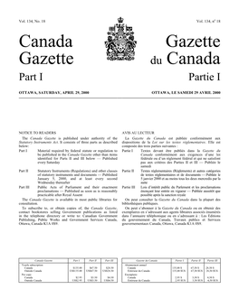 Canada Gazette, Part I, Vol