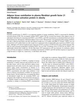 Adipose Tissue Contribution to Plasma Fibroblast Growth Factor 21 and Fibroblast Activation Protein in Obesity