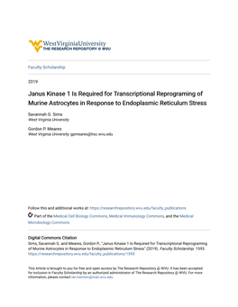 Janus Kinase 1 Is Required for Transcriptional Reprograming of Murine Astrocytes in Response to Endoplasmic Reticulum Stress