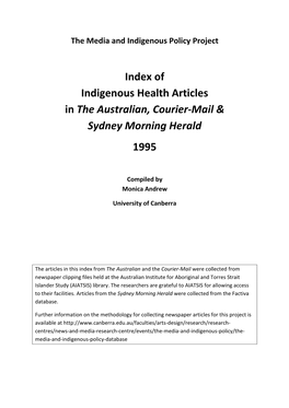 Index of Indigenous Health Articles in the Australian, Courier-Mail & Sydney Morning Herald 1995