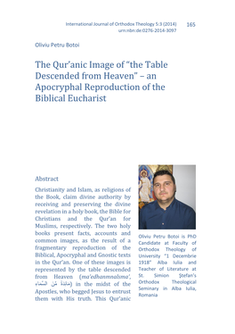 The Table Descended from Heaven” – an Apocryphal Reproduction of the Biblical Eucharist