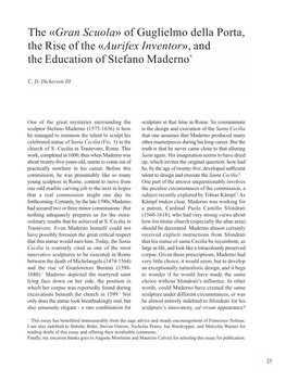 The «Gran Scuola» of Guglielmo Della Porta, the Rise of the «Aurifex Inventor», and the Education of Stefano Maderno*