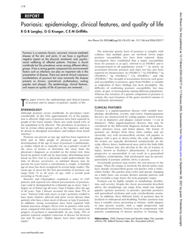 Psoriasis: Epidemiology, Clinical Features, and Quality of Life R G B Langley, G G Krueger, C E M Griffiths