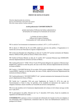 PRÉFET DE SEINE-ET-MARNE Arrêté Préfectoral N° 2019/DDT/SEPR