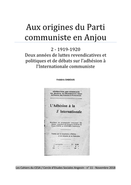 Aux Origines Du Parti Communiste En Anjou
