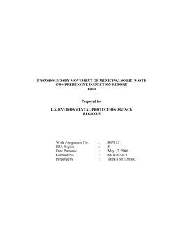 TRANSBOUNDARY MOVEMENT of MUNICIPAL SOLID WASTE COMPREHENSIVE INSPECTION REPORT Final