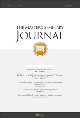 TMS.Edu the MASTER’S SEMINARY JOURNAL Published by the MASTER’S SEMINARY