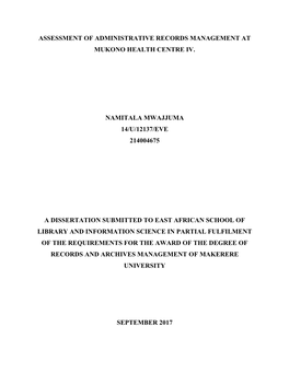 Assessment of Administrative Records Management at Mukono Health Centre Iv