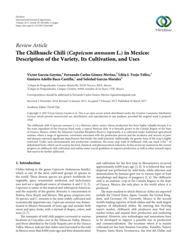 Review Article the Chilhuacle Chili (Capsicum Annuum L.) in Mexico: Description of the Variety, Its Cultivation, and Uses