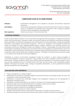 Curriculum Vitae of Jo-Anne Thomas