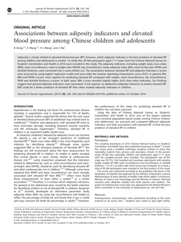 Associations Between Adiposity Indicators and Elevated Blood Pressure Among Chinese Children and Adolescents