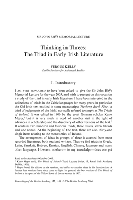 Thinking in Threes: the Triad in Early Irish Literature