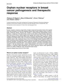 Orphan Nuclear Receptors in Breast Cancer Pathogenesis and Therapeutic Response