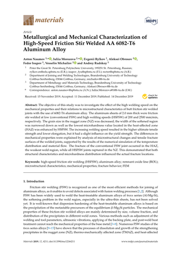 Metallurgical and Mechanical Characterization of High-Speed Friction Stir Welded AA 6082-T6 Aluminum Alloy