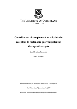 Contribution of Complement Anaphylatoxin Receptors to Melanoma Growth: Potential Therapeutic Targets