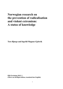 Norwegian Research on the Prevention of Radicalisation and Violent Extremism: a Status of Knowledge