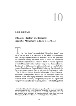 Ethnicity, Ideology and Religion: Separatist Movements in India's Northeast