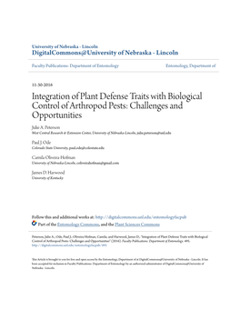 Integration of Plant Defense Traits with Biological Control of Arthropod Pests: Challenges and Opportunities Julie A