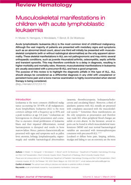 Musculoskeletal Manifestations in Children with Acute Lymphoblastic