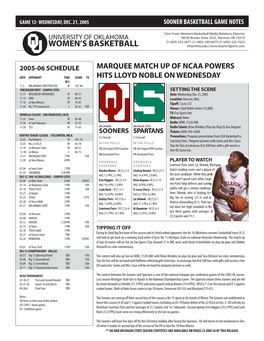 Sooner Basketball Game Notes