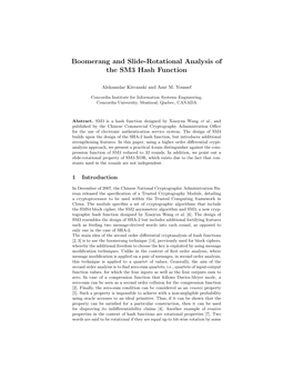 Boomerang and Slide-Rotational Analysis of the SM3 Hash Function