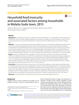 Household Food Insecurity and Associated Factors Among Households in Wolaita Sodo Town, 2015