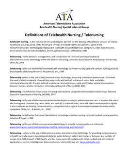 Definitions of Telehealth Nursing / Telenursing