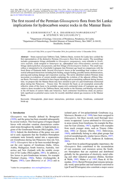 The First Record of the Permian Glossopteris Flora from Sri Lanka