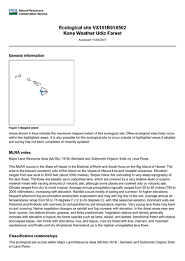 Ecological Site VX161B01X502 Kona Weather Udic Forest