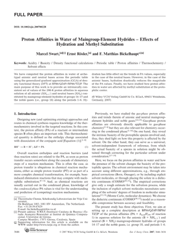 Proton Affinities in Water of Maingroup-Element Hydrides – Effects of Hydration and Methyl Substitution