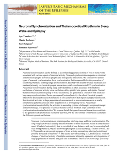 Neuronal Synchronization and Thalamocortical Rhythms During