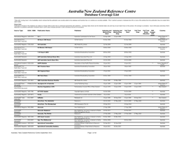 Australia/New Zealand Reference Centre Database Coverage List