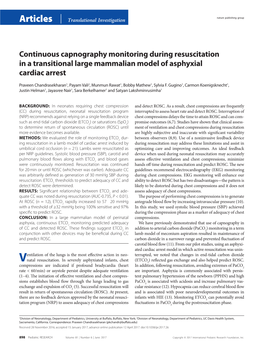 Continuous Capnography Monitoring During Resuscitation in a Transitional Large Mammalian Model of Asphyxial Cardiac Arrest