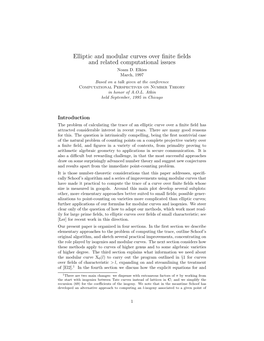 Elliptic and Modular Curves Over Finite Fields and Related Computational