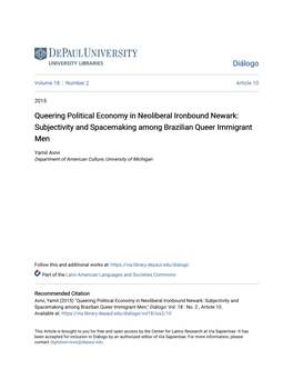 Queering Political Economy in Neoliberal Ironbound Newark: Subjectivity and Spacemaking Among Brazilian Queer Immigrant Men