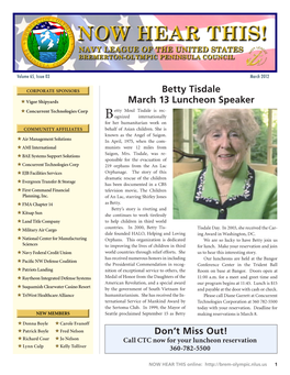 Betty Tisdale March 13 Luncheon Speaker Don't Miss Out!