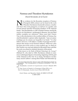 Nonnus and Theodore Hyrtakenos David Hernández De La Fuente