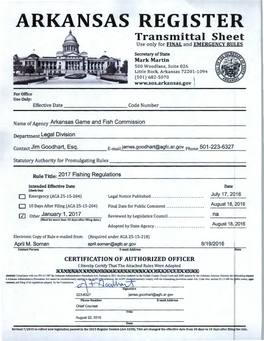 ARKANSAS REGISTER Transntittal Sheet Use Only for FINAL and EMERGENCY RULES