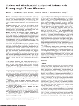 Nuclear and Mitochondrial Analysis of Patients with Primary Angle-Closure Glaucoma