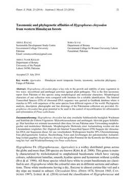 Taxonomic and Phylogenetic Affinities of Hygrophorus Chrysodon from Western Himalayan Forests