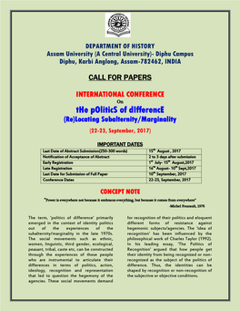 The Politics of Difference (Re)Locating Subalternity/Marginality (22-23, September, 2017)