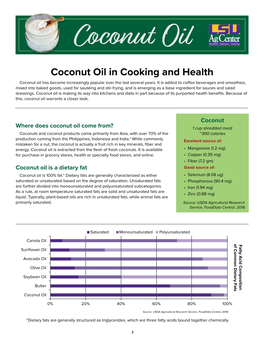 Coconut Oil in Cooking and Health Coconut Oil Has Become Increasingly Popular Over the Last Several Years